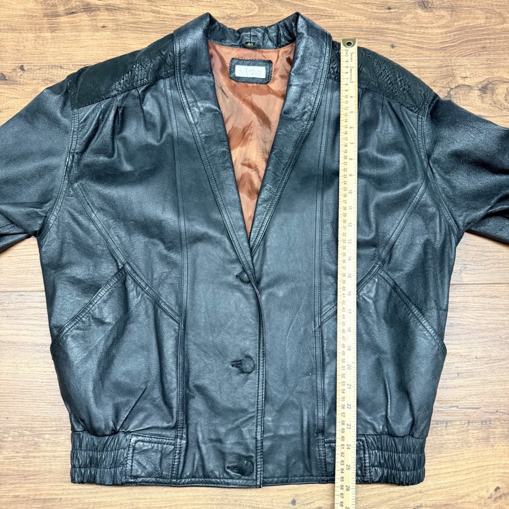 Vintage 80s Rare Lady Joy Women Statement Leather Jacket Large Black Snake Suede - Picture 10 of 10